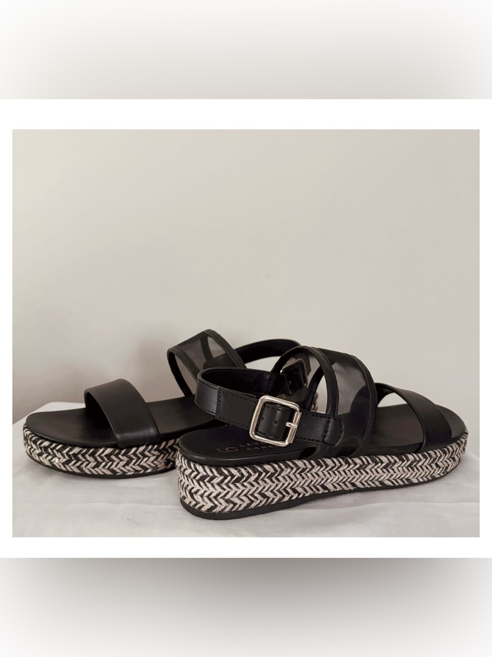 LC Lauren Conrad Black Platform Sandals with Braided Trim - Picture 9 of 14
